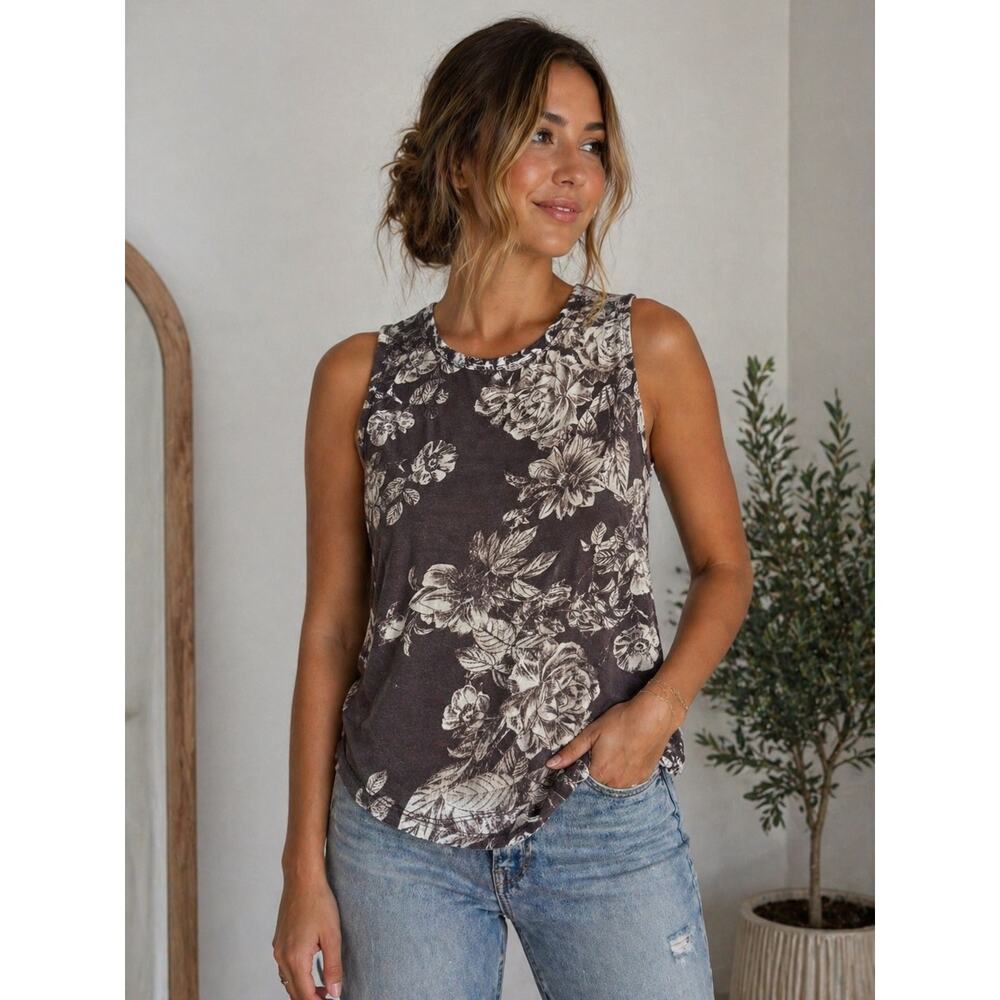 Maurices floral tank top womens XS brown cream sleeveless flowy casual blouse